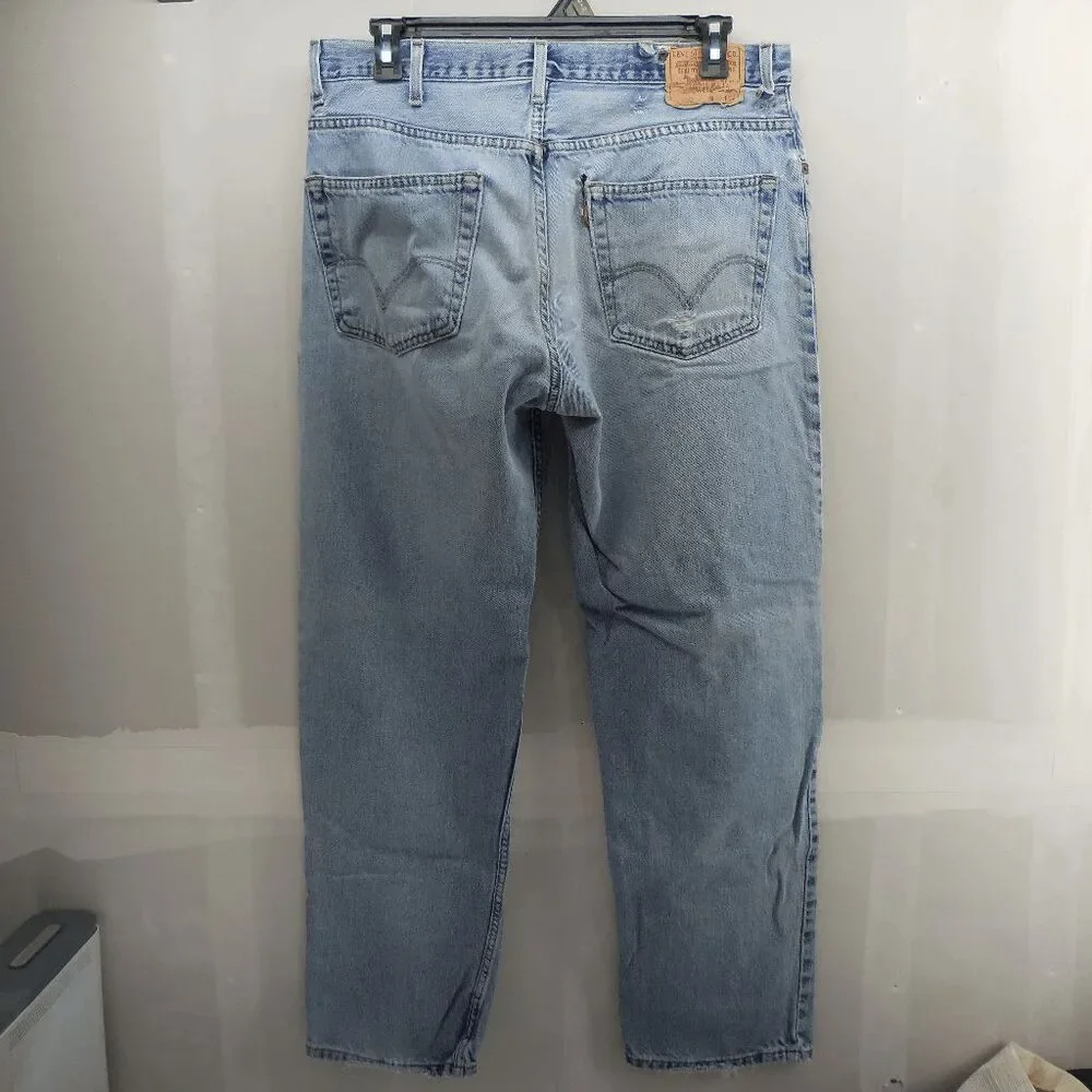 Levis 550 Men's Light Wash Thrashed Red Tab Relaxed Fit Jeans 38x34